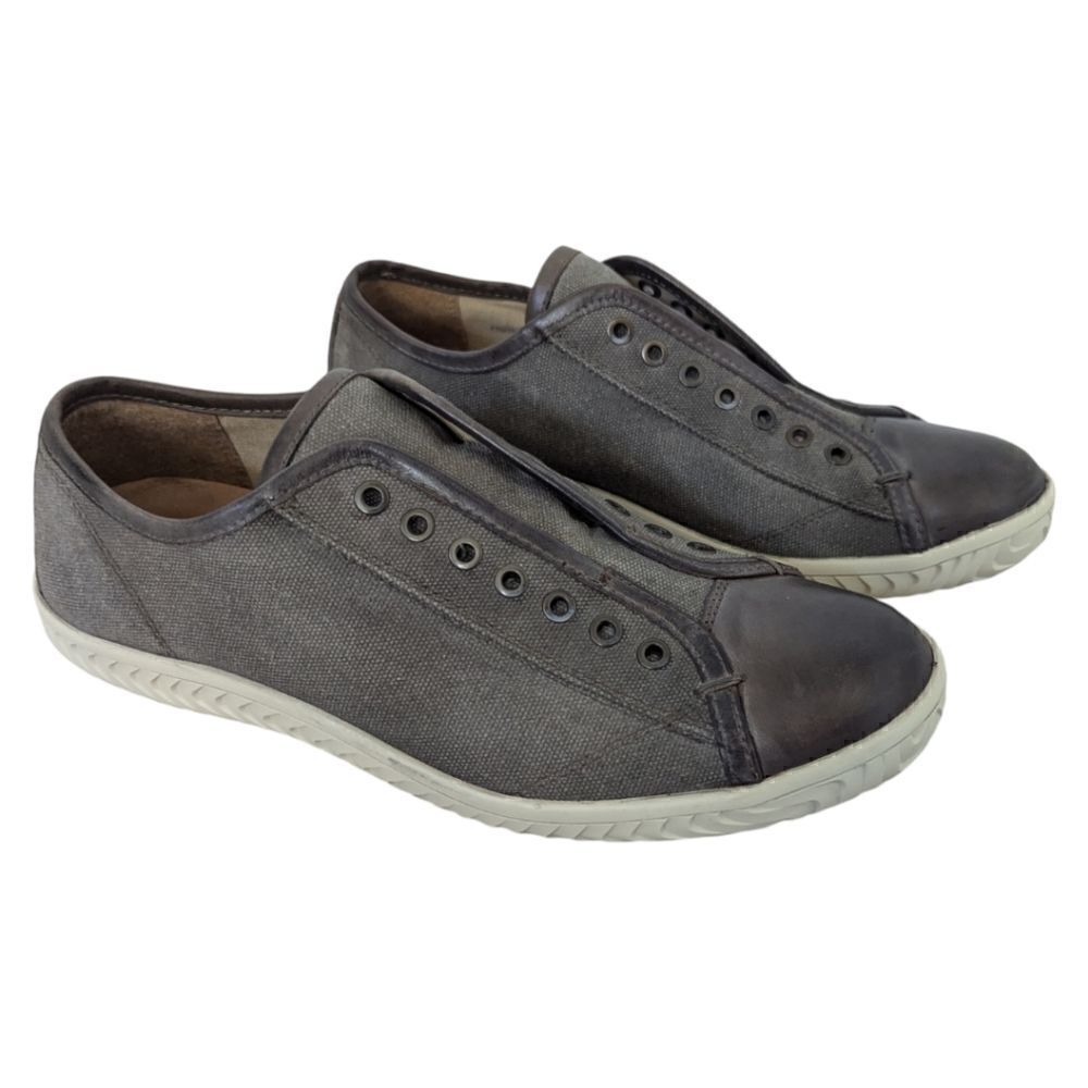 John Varvatos USA Mens 8M Classic Hattan Laceless Grey Canvas Low Top Sneakers